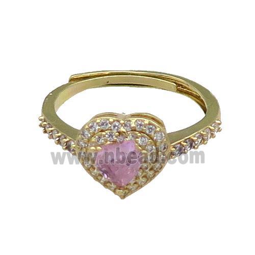 copper Heart Ring pave zircon pink adjustable gold plated