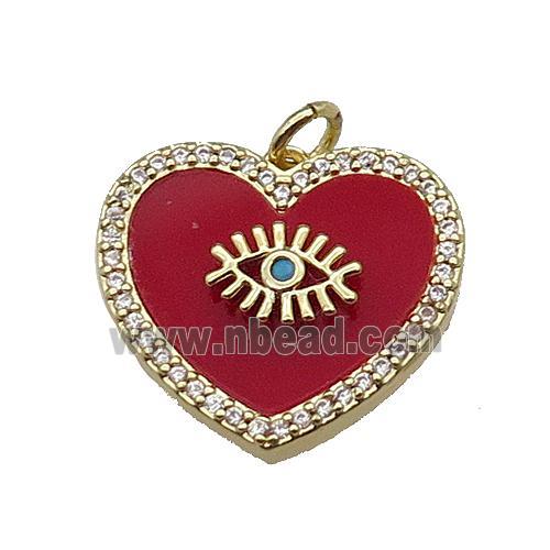 copper Heart pendant pave zircon red stone eye gold plated