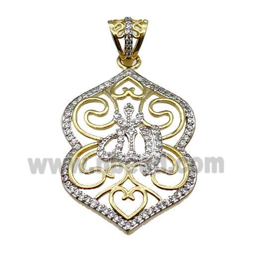 copper charm pendant pave zircon gold plated