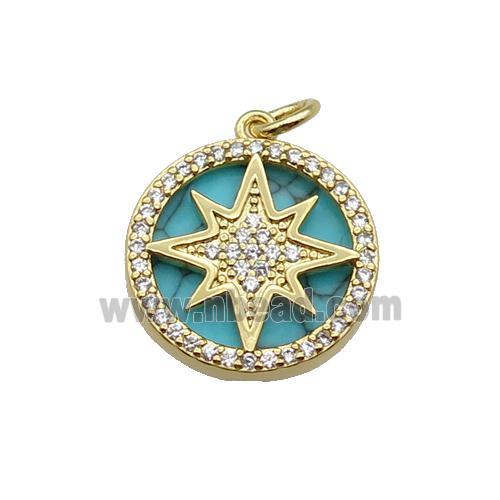 copper circle pendant pave zircon turquoise Northstar gold plated