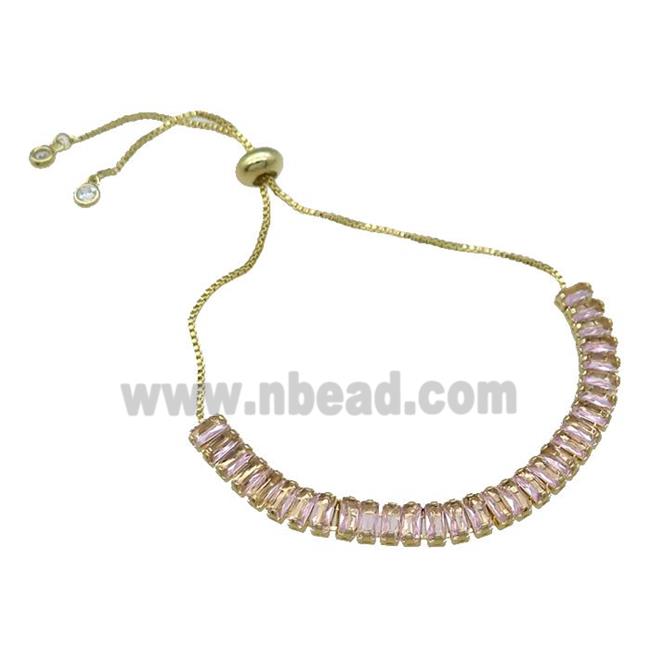 Copper Bracelet Pave Pink Zircon Adjustable Gold Plated