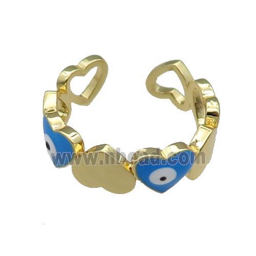 Copper Heart Ring Blue Enamel Evil Eye Gold Plated