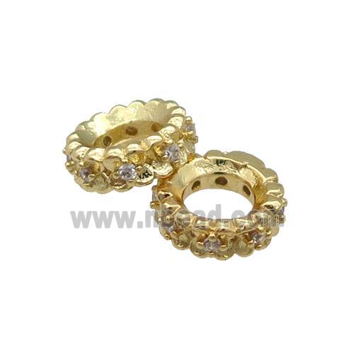 Copper Rondelle Spacer Beads Pave Zircon Large Hole Gold Plated