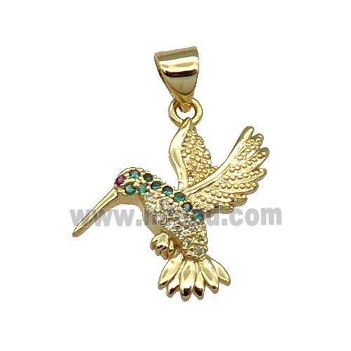 Copper Hummer Bird Pendant Pave Zircon Gold Plated