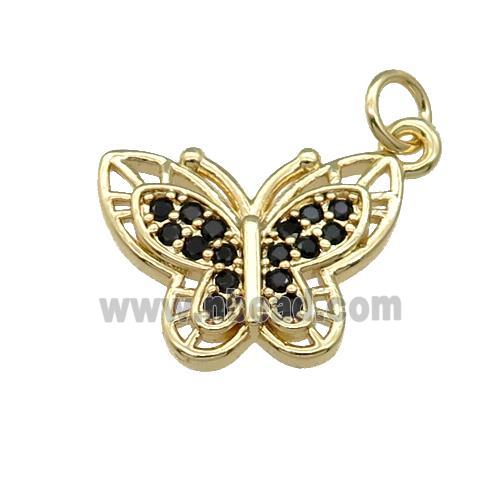 Copper Butterfly Pendant Pave Black Zircon Gold Plated