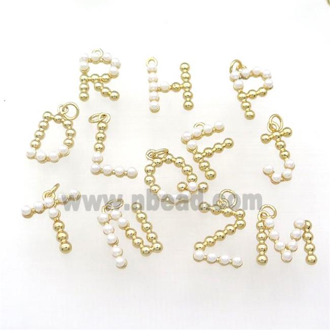Copper Alphabet Letter Charm Pendant Pave Pearlized Glass Gold Plated Mixed