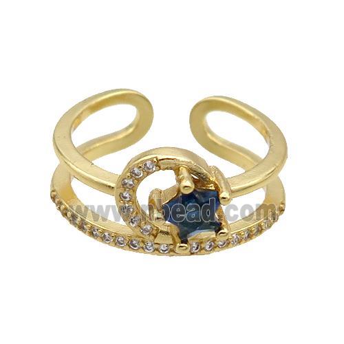 Copper Ring Pave Zircon Star Gold Plated