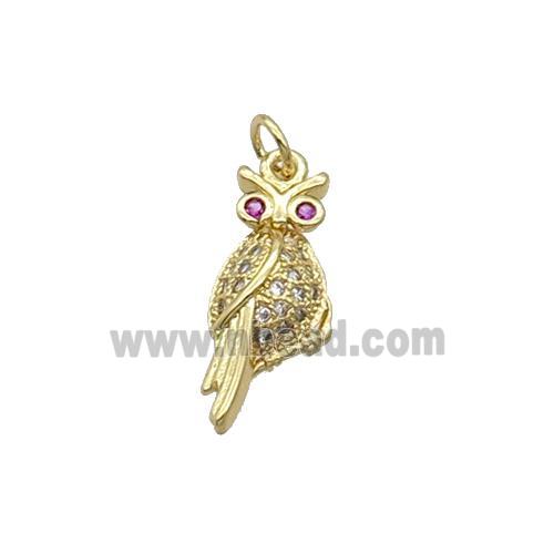 Copper Owl Pendant Pave Zircon Bird Gold Plated