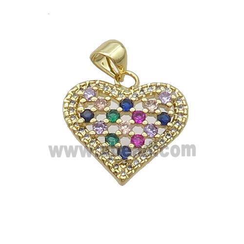Copper Heart Pendant Pave Zircon Multicolor Gold Plated