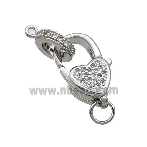 Copper Lobster Clasp Pave Zircon Platinum Plated