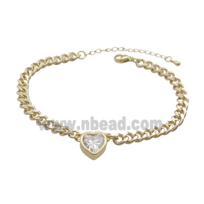 Copper Bracelet Pave Clear Crystal Heart Gold Plated