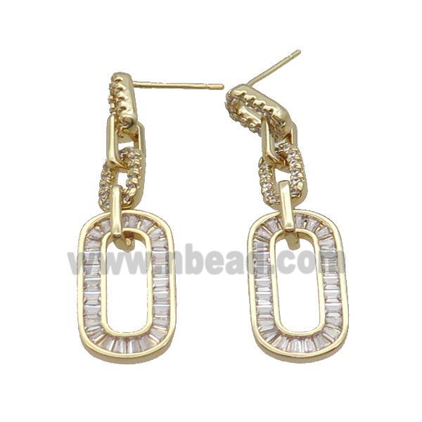 Copper Stud Earring Pave Zircon Rectangle Gold Plated