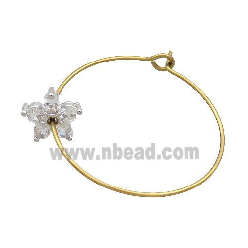 Copper Hook Earring Pave Zircon Flower Gold Plated