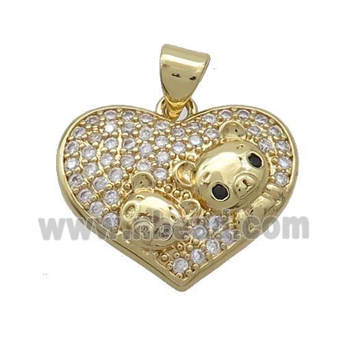 Copper Bear Pendant Pave Zircon Heart Gold Plated