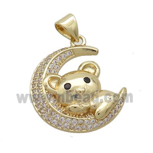 Copper Bear Pendant Pave Zircon Moon Gold Plated
