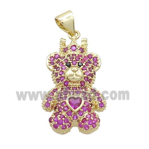 Copper Bear Pendant Pave Hotpink Zircon Gold Plated