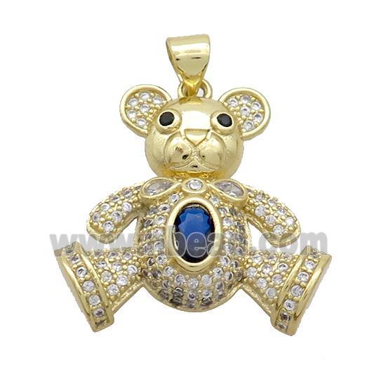 Copper Bear Pendant Pave Zircon Gold Plated