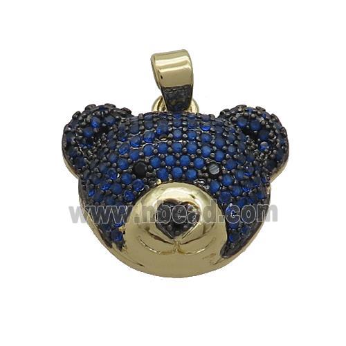 Copper Bear Pendant Pave Blue Zircon Gold Plated