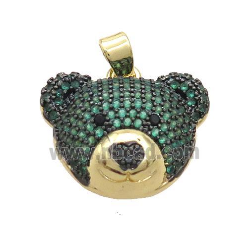 Copper Bear Pendant Pave Green Zircon Gold Plated