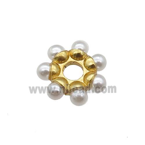 Copper Daisy Flower Spacer Beads Rondelle Pave Pearlized Plastic Gold Plated