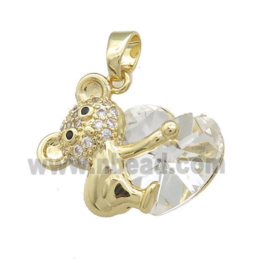 Copper Mouse Pendant Pave Crystal Glass Zircon Gold Plated