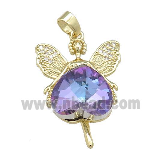 Copper Fairy Pendant Pave Crystal Glass Zircon Gold Plated