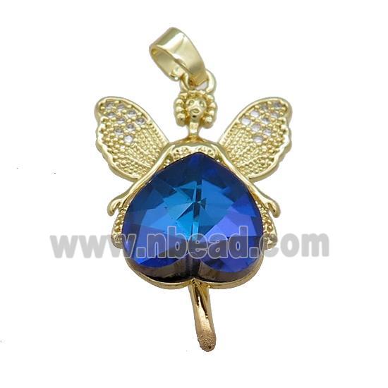 Copper Fairy Pendant Pave Crystal Glass Zircon Gold Plated