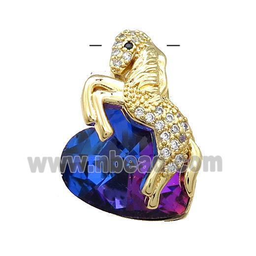 Copper Horse Pendant Pave Crystal Glass Zircon Gold Plated