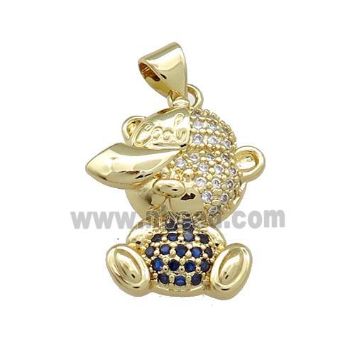 Copper Bear Pendant Pave Zircon Gold Plated