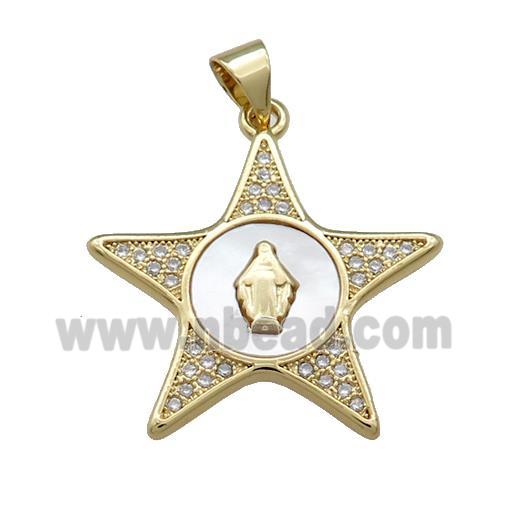 Copper Star Pendant Pave Shell Zircon Virgin Mary Charms 18K Gold Plated