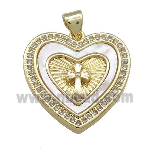 Copper Heart Pendant Pave Shell Zircon Cross 18K Gold Plated