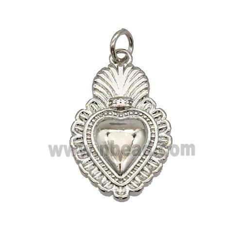 Sacred Heart Charms Copper Pendant Platinum Plated