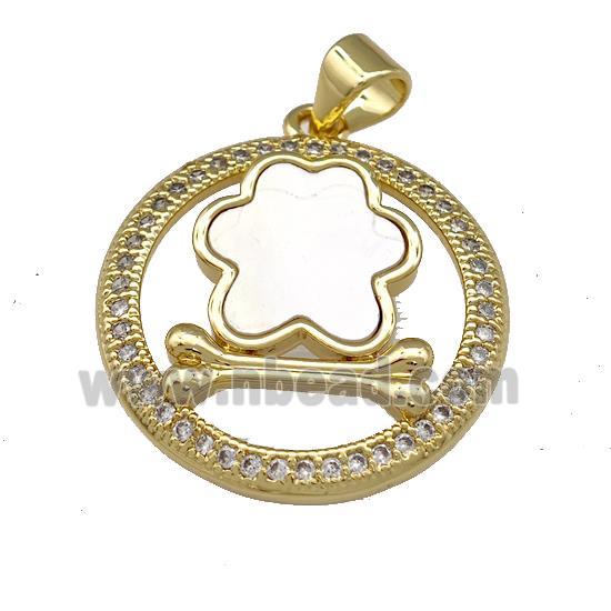 Copper Flower Pendant Pave Shell Zircon Circle Dogbone 18K Gold Plated