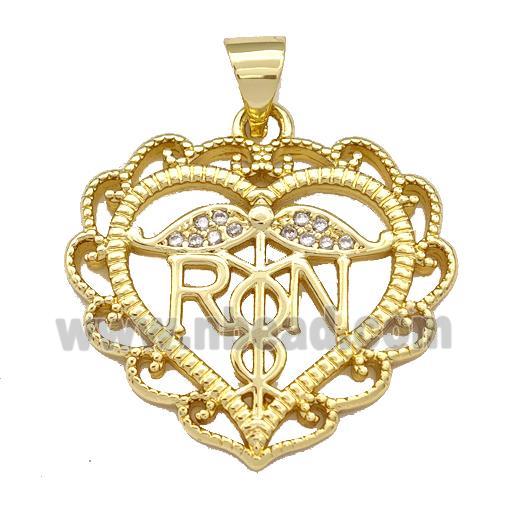 Copper Heart Pendant Micro Pave Zirconia RN Gold Plated