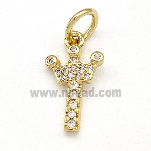Copper Pendant Pave Zirconia Letter-I Crown Gold Plated