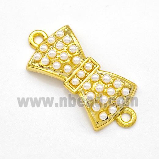 Copper Bow Connector Pave Pearlized Resin Gold Plated