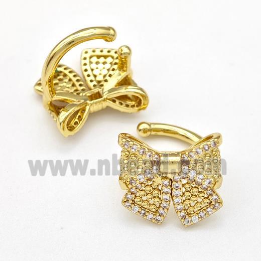 Copper Bow Clip Earrings Pave Zirconia Gold Plated