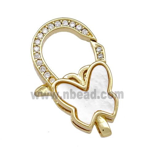 Copper Lobster Clasp Pave Shell Zirconia Butterfly 18K Gold Plated