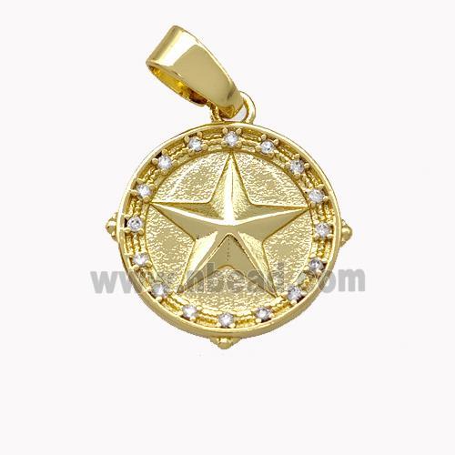 Copper Circle Pendant Pave Zirconia Star Gold Plated