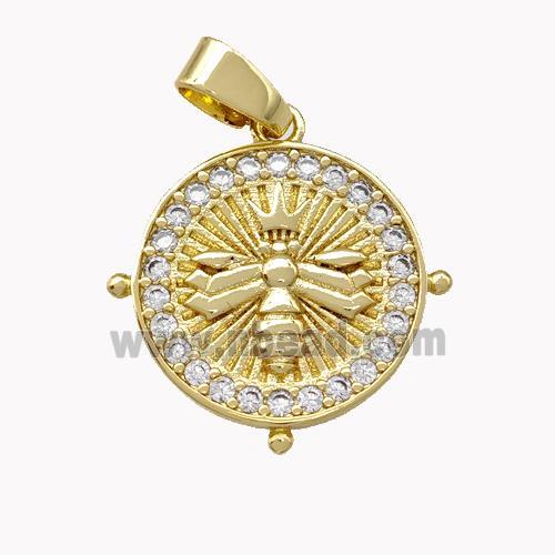 Copper Circle Pendant Pave Zirconia Honeybee Gold Plated