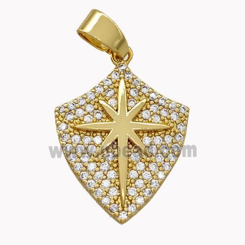 Copper Shield Pendant Micro Pave Zirconia Northstar Gold Plated