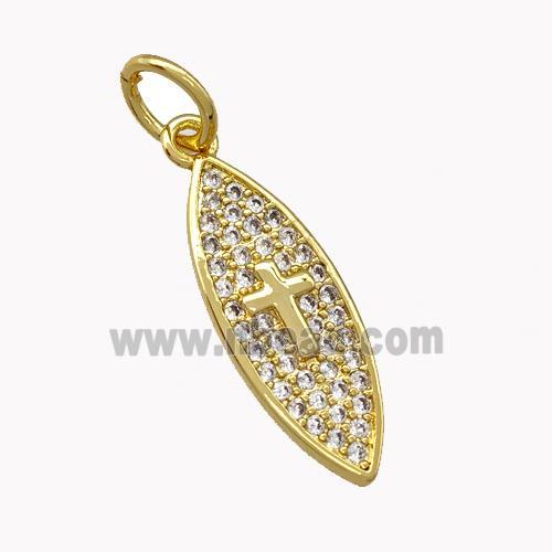 Copper Leaf Charms Pendant Micro Pave Zirconia Cross Gold Plated