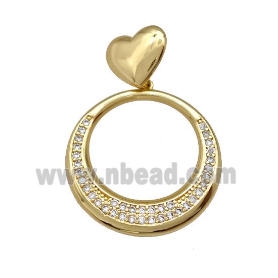 Copper Circle Pendant Pave Zirconia Heart Gold Plated