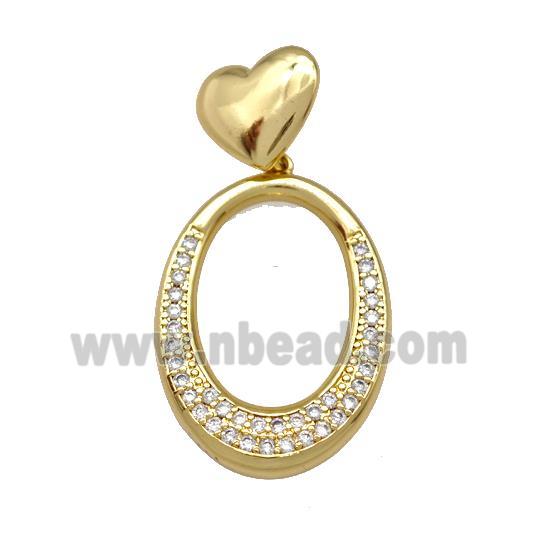 Copper Oval Pendant Pave Zirconia Heart Gold Plated