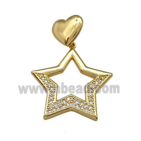 Copper Star Pendant Pave Zirconia Heart Gold Plated