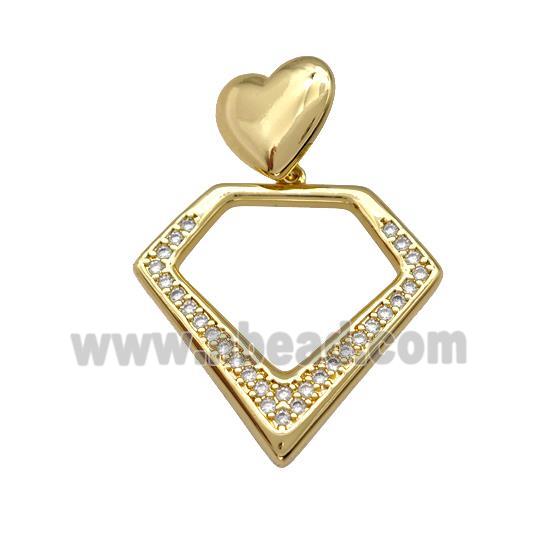 Copper Diamond Pendant Pave Zirconia Heart Gold Plated