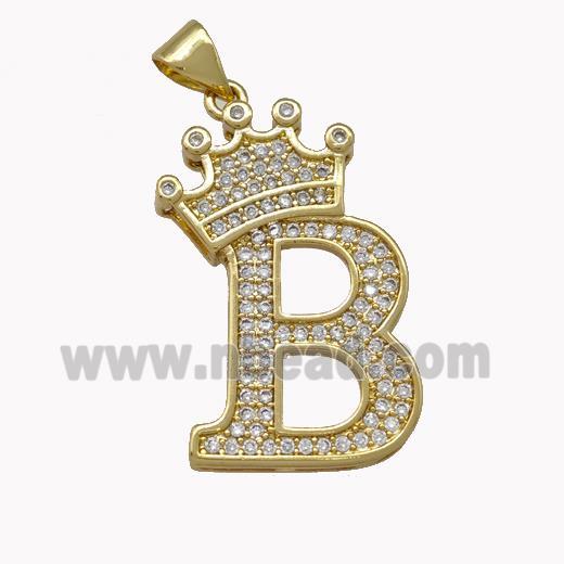 Copper Letter-B Pendant Micro Pave Zirconia Crown Gold Plated