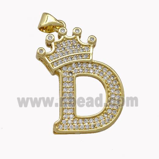 Copper Letter-D Pendant Micro Pave Zirconia Crown Gold Plated