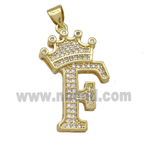 Copper Letter-F Pendant Micro Pave Zirconia Crown Gold Plated
