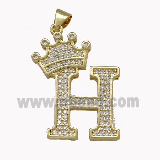 Copper Letter-H Pendant Micro Pave Zirconia Crown Gold Plated